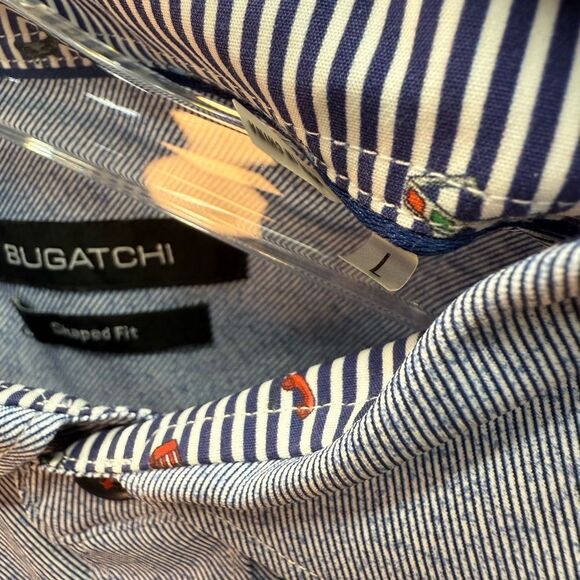 Bugatchi Blue and White Casual Button Down Shirt Long Sleeve - Picture 7 of 7